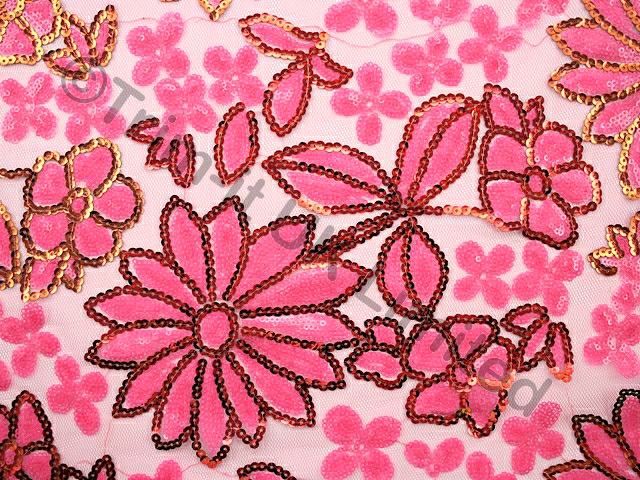 Flo.Flower sequin on net - Flamingo Pink