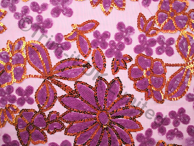 Flo.Flower sequin on net - Fuchsia Purple