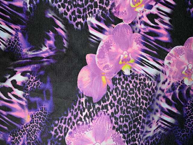 Flower & leopard Pearl Chiffon WAS 29 NOW - Fuchsia/Purple Rain/Black