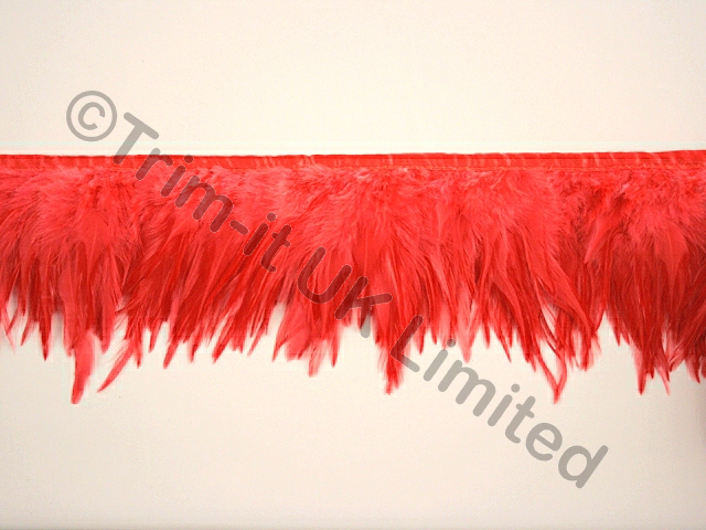 10cm Hackle Full Feather Fringe - Neon Red