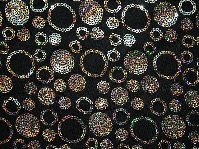 Loopy Sequin on 2-way Stretch Poly Lycra SALE - Black/Gold Hologram