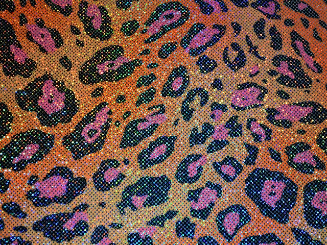 Multi Hologram leopard Lycra - Mango/Sugar Pink/Black