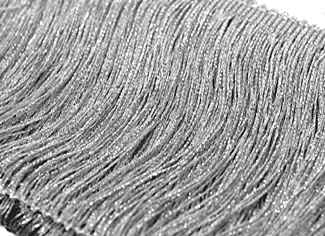 Stretch Top Metallic Rayon Fringe 15cm - Metallic Silver