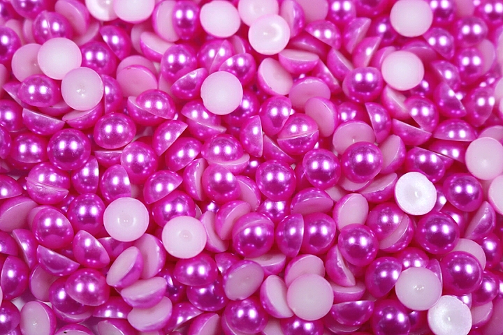 Round Half Pearls 10mm Plain Colours - Electric Pink