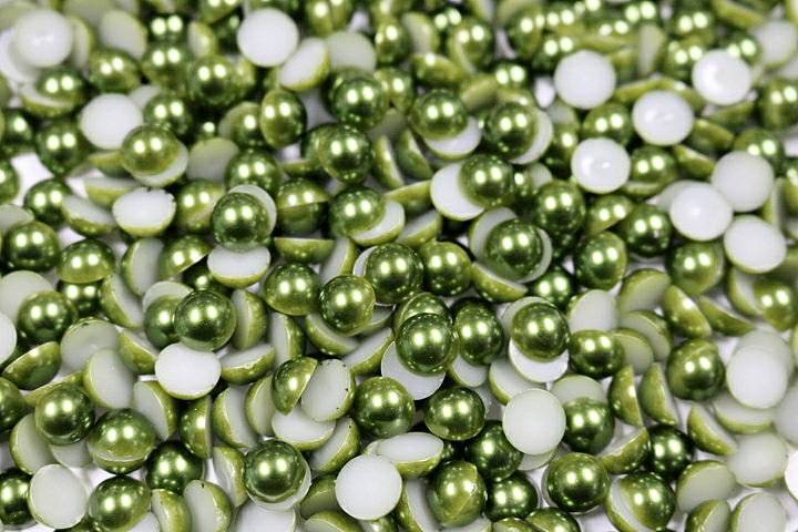 Round Half Pearls 10mm Plain Colours - Moss Green