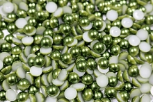 Round Half Pearls 10mm Plain Colours - Moss Green