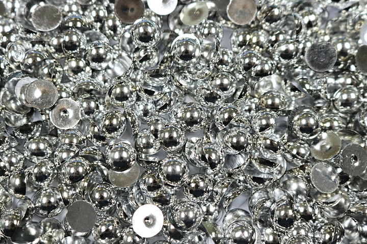 Round Half Pearls 10mm AB Colours - Metallic Silver