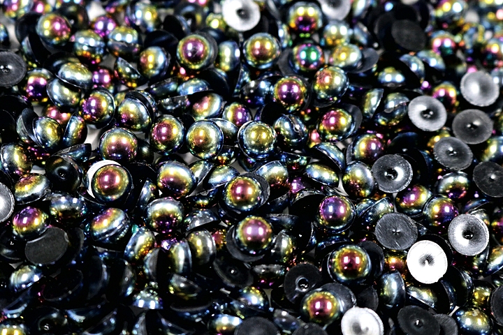 Round Half Pearls 10mm AB Colours - Black AB