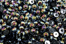 Round Half Pearls 10mm AB Colours - Black AB