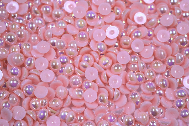 Round Half Pearls 10mm AB Colours - Salmon Pink AB