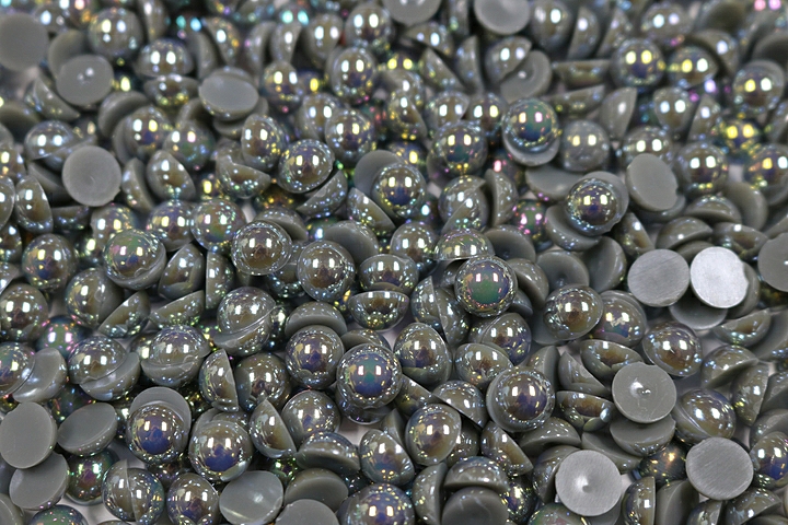 Round Half Pearls 10mm AB Colours - Grey AB