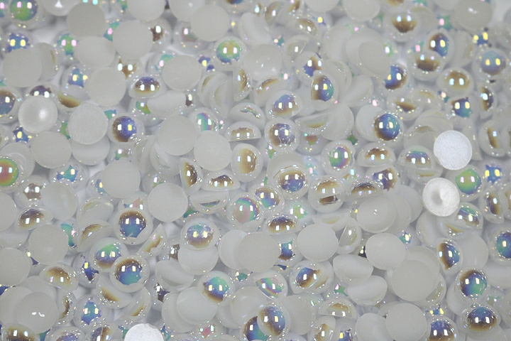 Round Half Pearls 6mm AB Colours - White AB