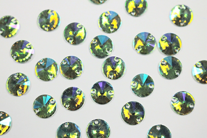 Round Pointed 10mm Coloured AB resin Stones - Peridot AB