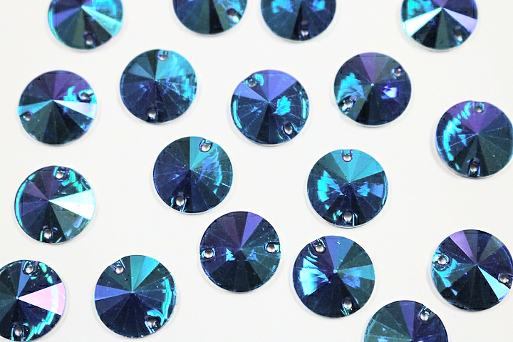 Round Pointed 14mm Coloured AB resin Stones - Bright Sapphire AB