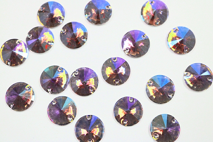 Round Pointed 14mm Coloured AB resin Stones - Amethyst AB