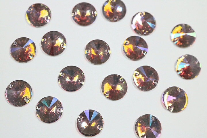 Round Pointed 14mm Coloured AB resin Stones - Light Rose AB