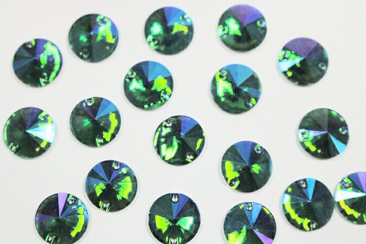 Round Pointed 14mm Coloured AB resin Stones - Emerald AB