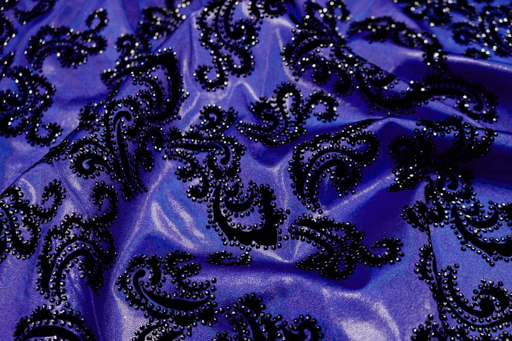 Rumba Shaddow Holo.Shine Lycra/Black Velvet flock - Sapphire