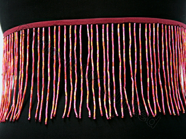 Elastic Top 10cm Long Bead Fringe - Light Siam AB