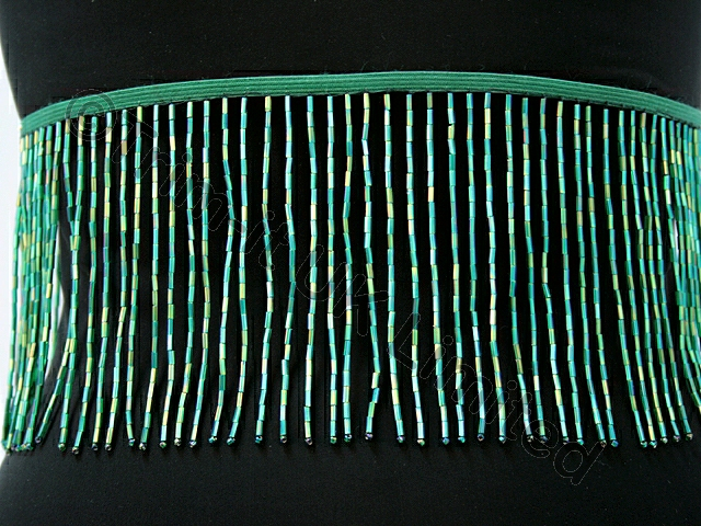 Elastic Top 10cm Long Bead Fringe - Emerald AB