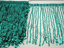 Sequin Fringe 40cm Long-Flat 6mm Sequins - Metallic Aqua