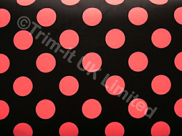 28mm Polka Dot Lycra with Black back ground - Pink Grapefruit