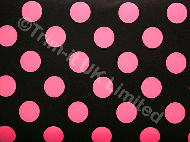 28mm Polka Dot Lycra with Black back ground - Pink Tropicana