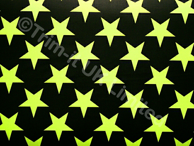 Star Lycra with Black Back ground-40mm Star - Tropic Lime