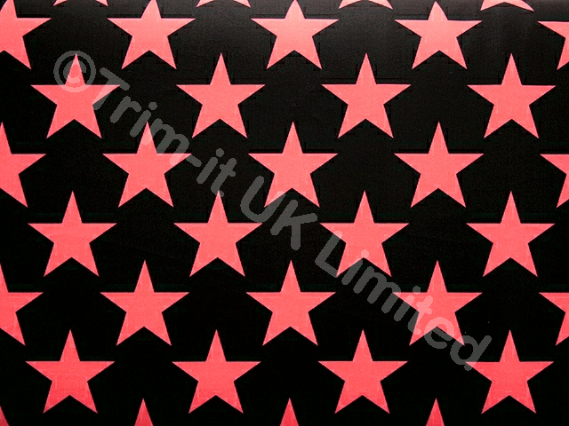 Star Lycra with Black Back ground-40mm Star - Pink Grapefruit