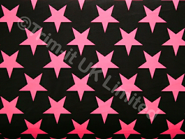 Star Lycra with Black Back ground-40mm Star - Pink Tropicana