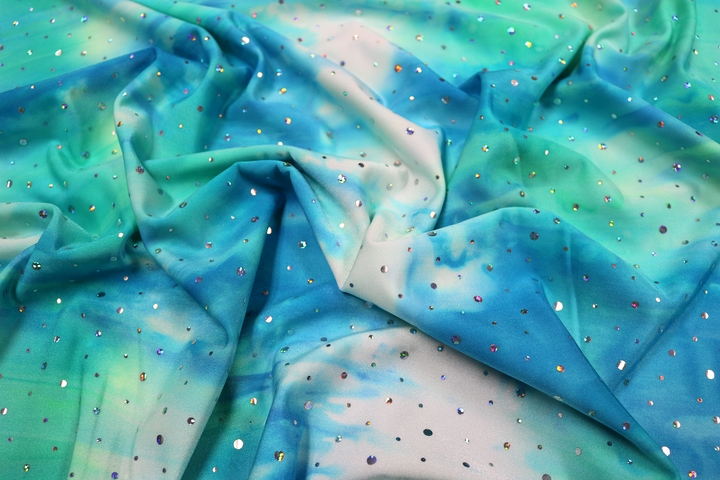 Tie Dye with Holo.Foil Sequin Lycra - Turquoise/Aqua