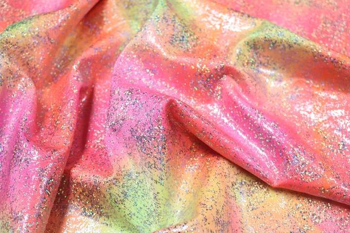 Tie Dye with Silver Hologram Lycra - Neon Cerise/Flo.Peach/Tropic Lime