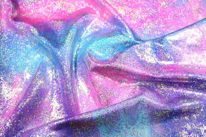 Tie Dye with Silver Hologram Lycra - Blue Lagoon/Neon Cerise/Amethyst