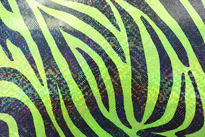 Zebra Lycra with Hologram Diamond Swirl - Tropic Lime/Black