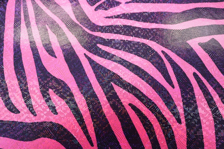 Zebra Lycra with Hologram Diamond Swirl - Pink Tropicana/Black