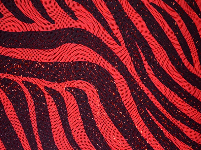 Zebra Lycra with Hologram Diamond Swirl - Neon Red/Black