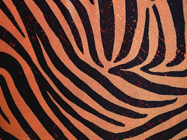 Zebra Lycra with Hologram Diamond Swirl - Mango/Black